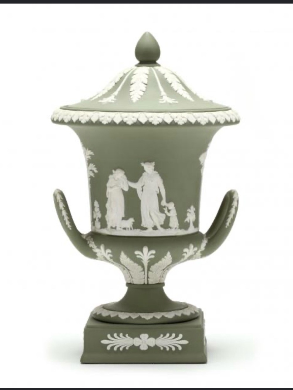 Wedgwood Sage Green Jasperware Lidded Urn - Decorative Home Art